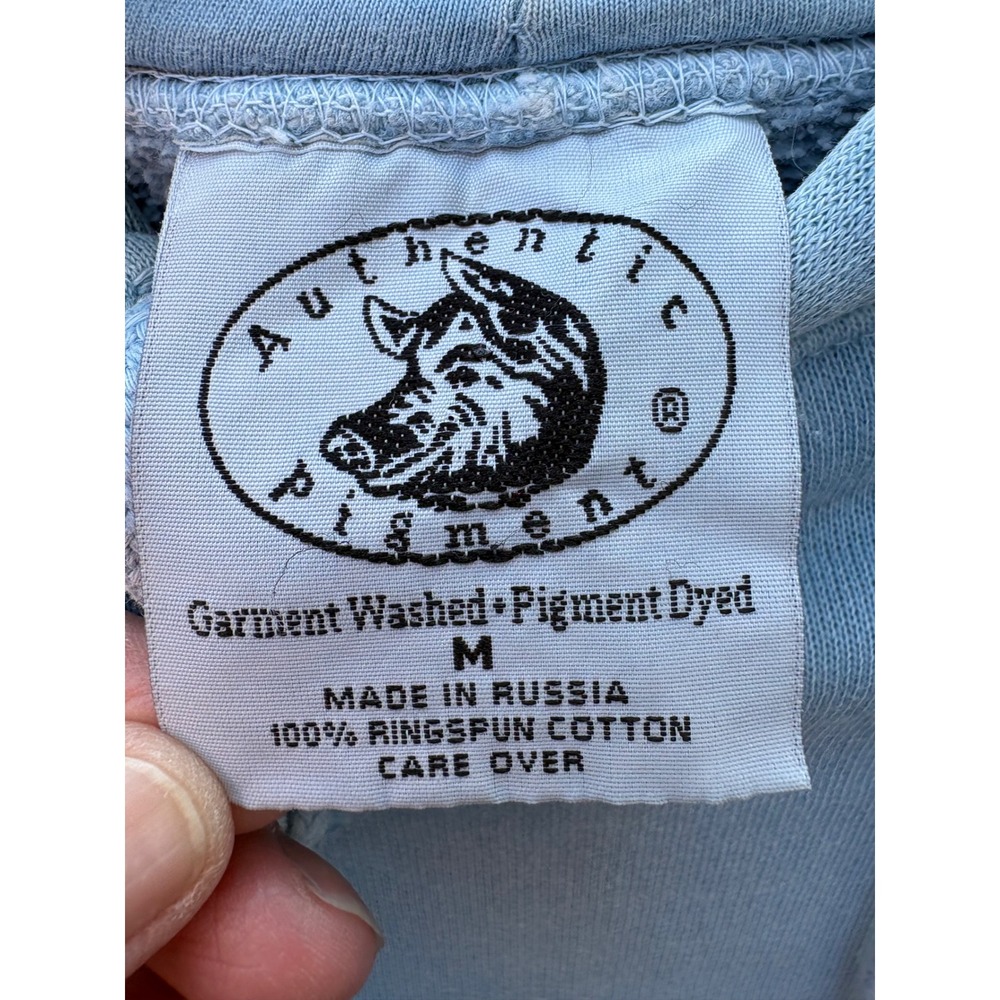 VTG Authentic Pigment Goofy Embroidered Hoodie Blue Pigment Dyed Ringspun Cotton - Picture 3 of 9